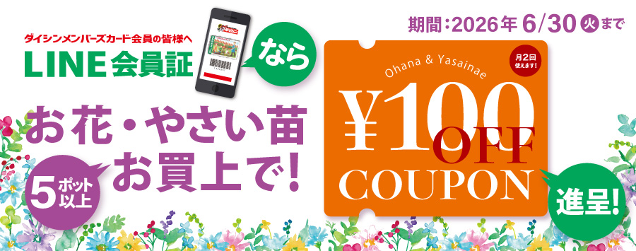 お花苗・やさい苗クーポン配信中！【LINEで会員証】でお得に！